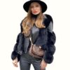Black Leather Faux Fur Jacket viewed from front
