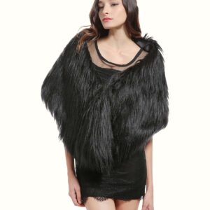 Fox Fur Wrap Model Wearing Black Shawls And Right Hand Pointing Left