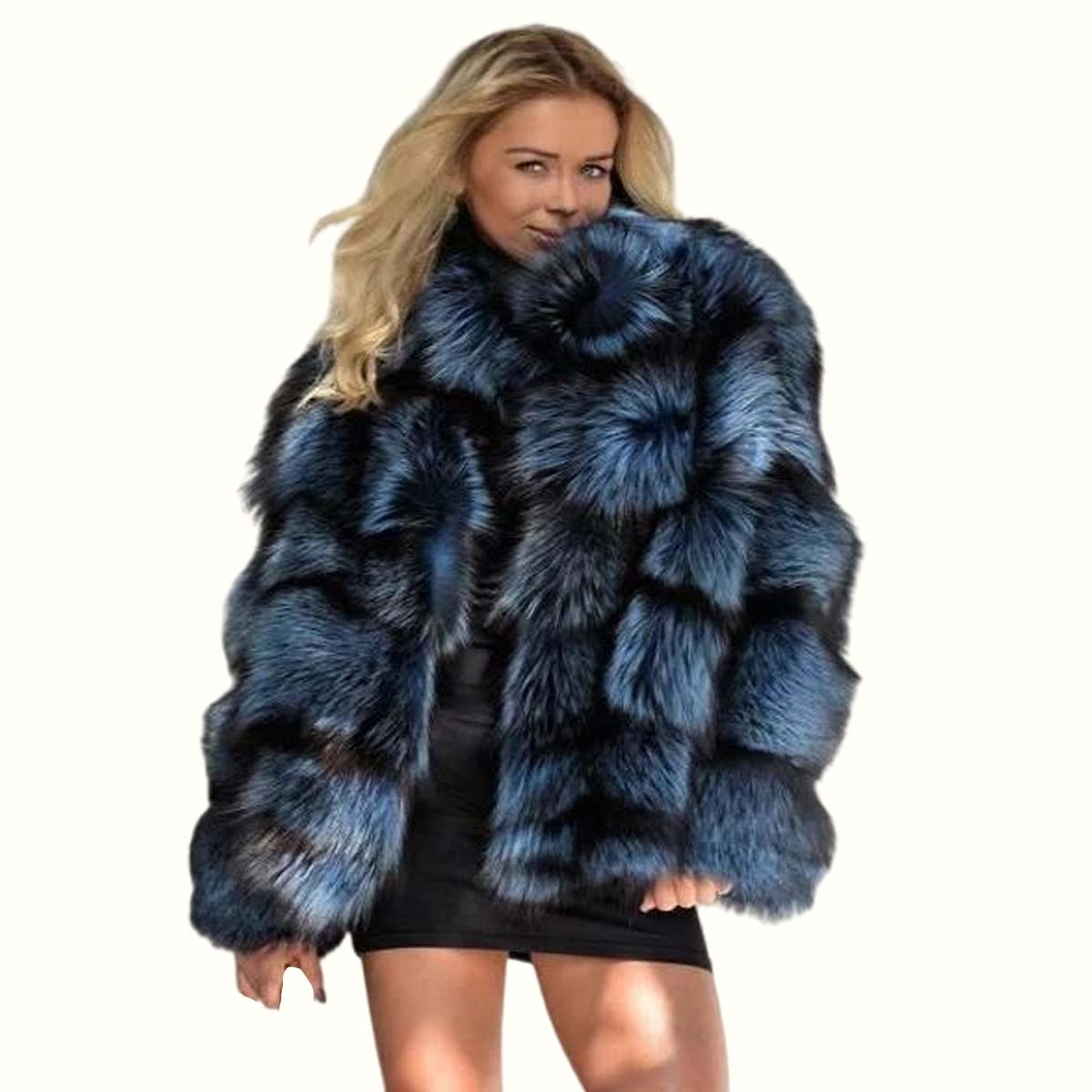 Blue Fox Fur Coat viewed from front