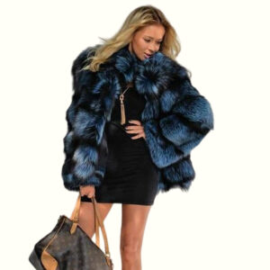 Blue Fox Fur Coat in handbag scene