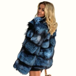Blue Fox Fur Coat viewed from left side