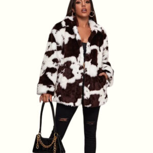 Cow Print Faux Fur Coat Daily wear scene