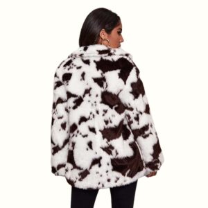 Cow Print Faux Fur Coat viewed from back