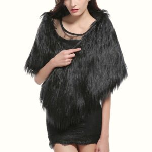 Fox Fur Wrap Model Wearing Black Shawls And Right Hand Pointing Left
