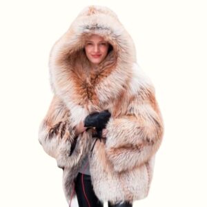Fox Hooded Fur Coat viewed from front