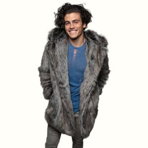 Grey Wolf Fur Coat The model with smile