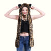 Leopard Hooded Scarf Leopard Hooded Scarf Holding Hat In Hands Viewed From Front