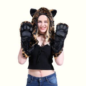 Leopard Hooded Scarf Put Your Hands Up And Smiling With One Eye Closed