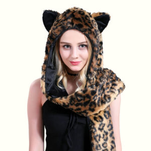Leopard Hooded Scarf Smiling And Staring At The Front