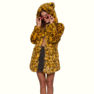 Leopard Print Coat With Hood The model posed in sunglasses