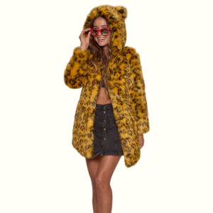 Leopard Print Coat With Hood viewed from front