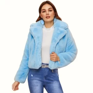 Light Blue Fur Jacket viewed from front