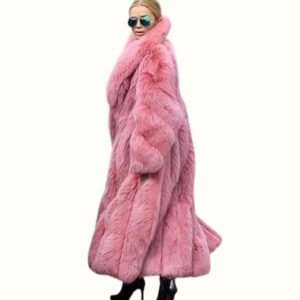 Long Pink Fur Coat left viewed from side