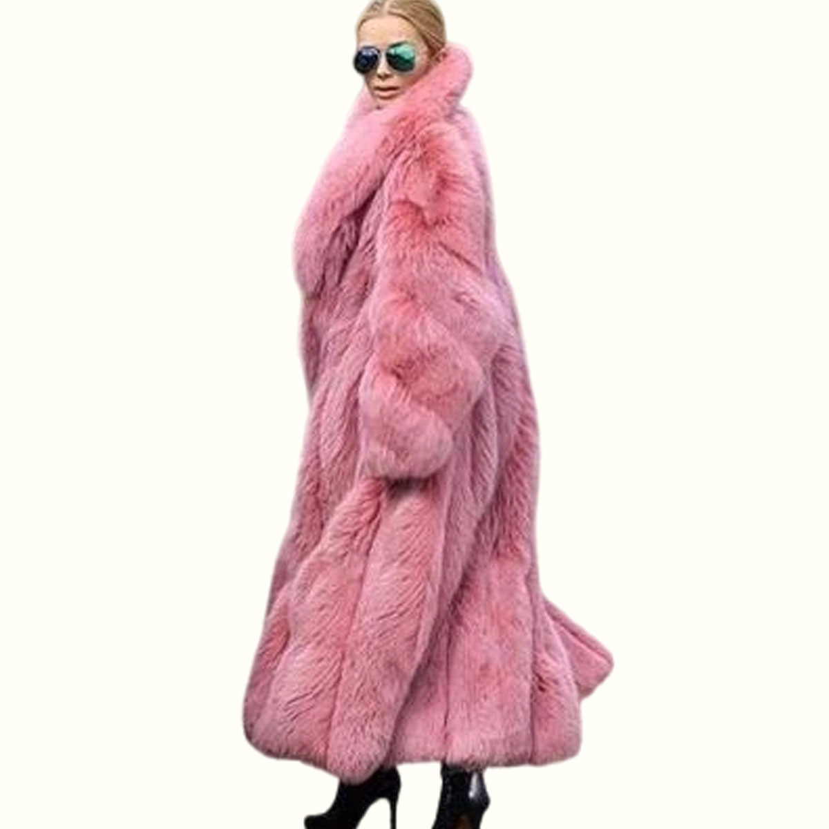 Long Pink Fur Coat left viewed from side
