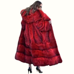 Long Red Fur Coat viewed from back