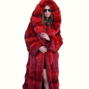 Long Red Fur Coat viewed from front