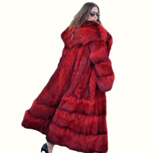 Long Red Fur Coat viewed from right side