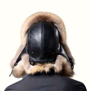Mens Fur Trapper Hat Black Viewed From Back