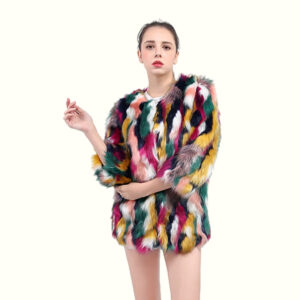 Multicolor Bomber Fur Jacket Standing Viewed From Front