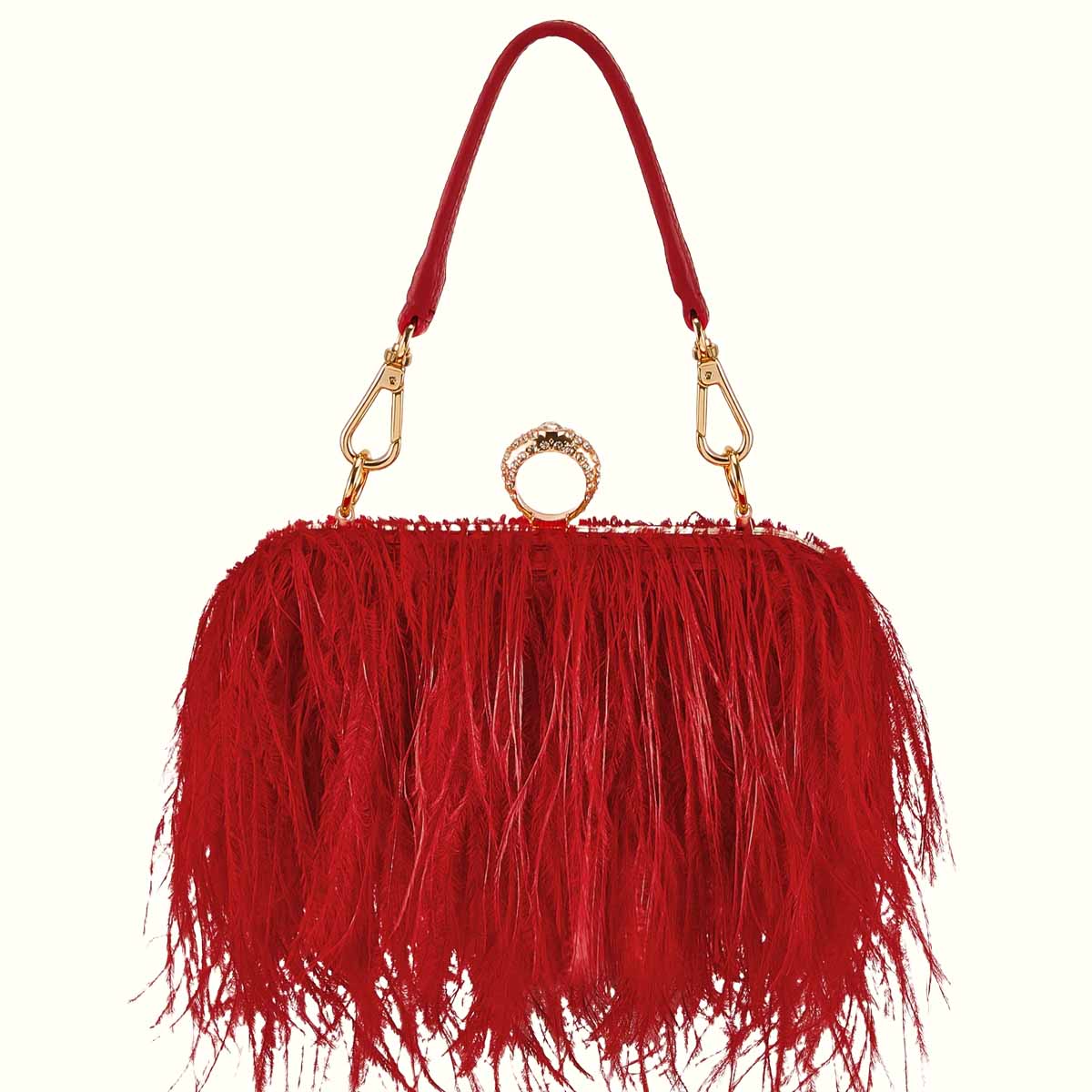 Ostrich Feather Handbag Red