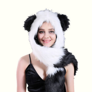 Panda Hooded Scarf Gentlely Smiling Viewed From Front