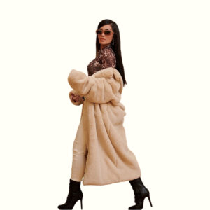 Pearl Mink Fur Long Coat Taking Off The Clothes Down To The Shoulders
