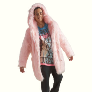 Pink Wolf Fur Coat Body Leaning To The Right