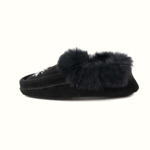Rabbit Fur Slippers Black Viewed From Left