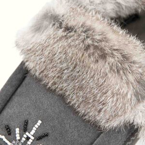 Rabbit Fur Slippers Grey Detail