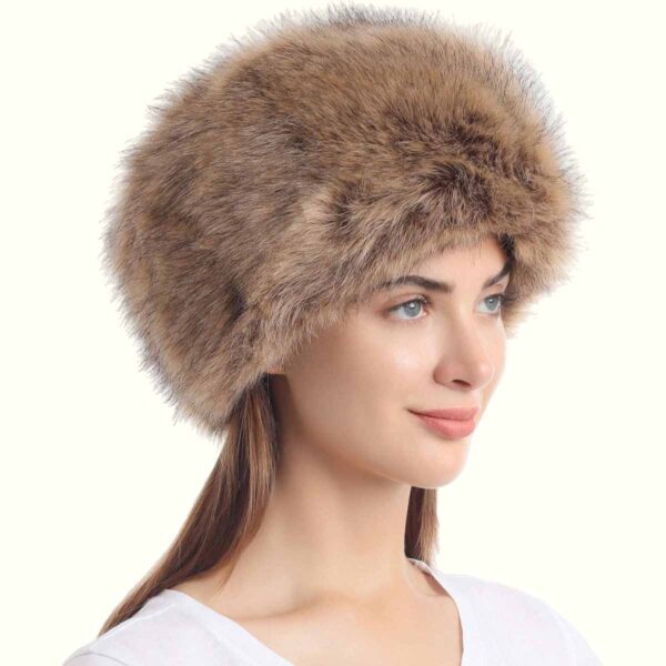 Russian Style Fur Hat Beige Viewed From Side