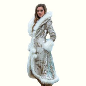 Sequin Hooded Fur Coat Sideways To The Left-min