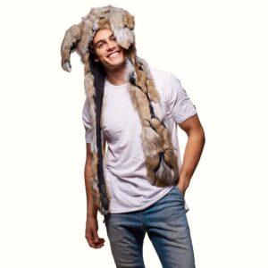 Rabbit Fur Scarf With Hood model with smile