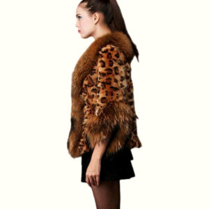 leopard print fur coat viewed from left side