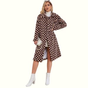 Checkerboard Fur Coat Leaning On Left Leg Viewed From Front