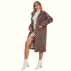 Checkerboard Fur Coat Right Leg Stepping Out Viewed From LEFT