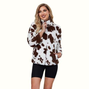 Cow Print Fur Jacket Turning Left Viewed From Back