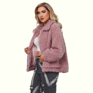 Teddy Fur Jacket Left Hand In Trouser Pocket Viewed From Left