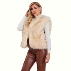 White Fur Vest Turning Right Viewed From Front