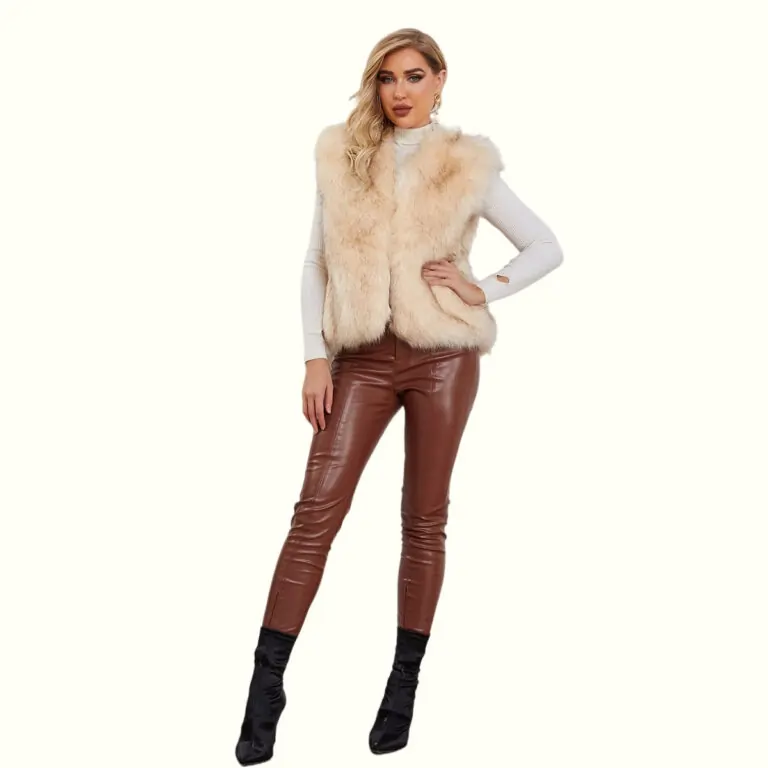 White Fur Vest Whole Body Viewed From Front