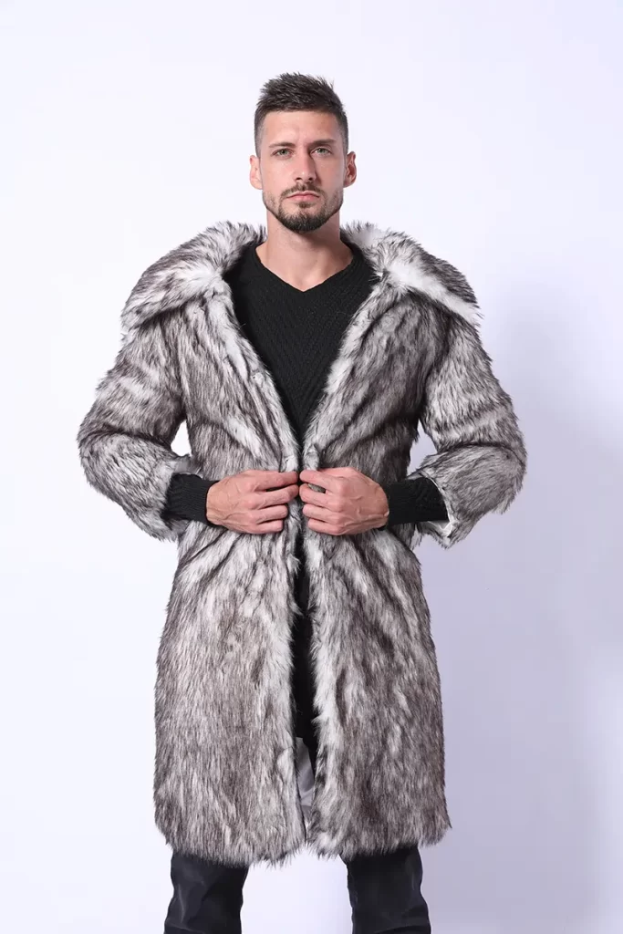 wolf faux fur coat White front elementor