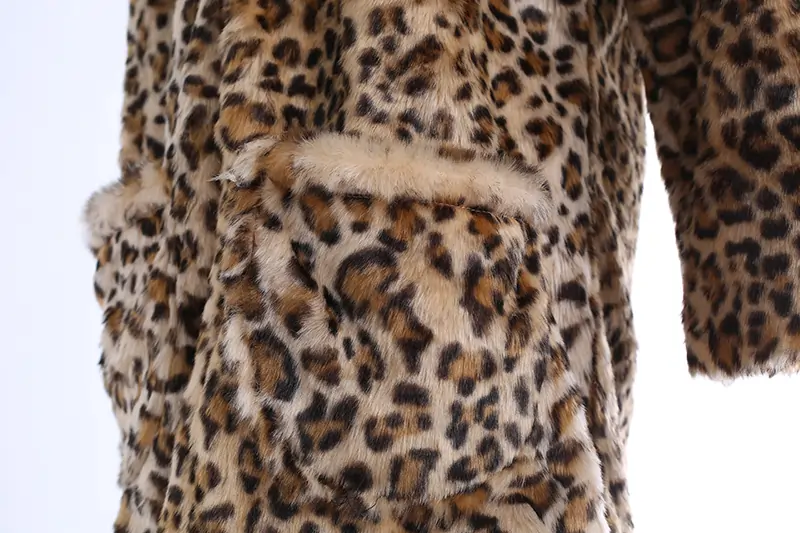 Leopard Fur Coat Patch pocket