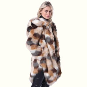 Multi Color Fox Fur Coat hands in pockets
