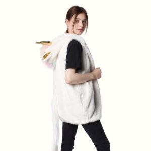 Unicorn Hooded Fur vest viewed from side