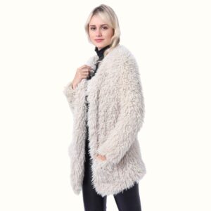 White Teddy Fur Coat viewed from left side
