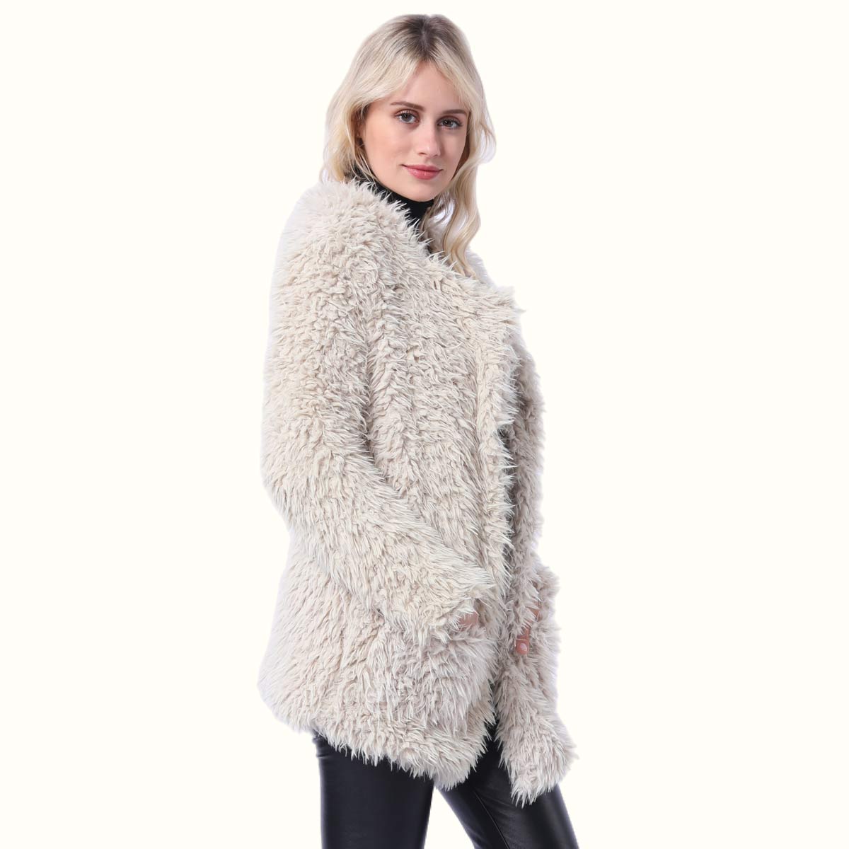 White Teddy Fur Coat viewed from right side