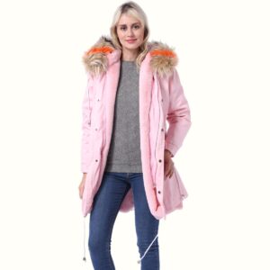 Womens Fur Parka Coat pink