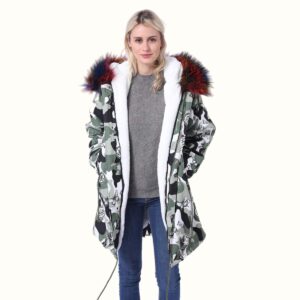 Womens Fur Parka Coat with Hands in Pockets viewed from front